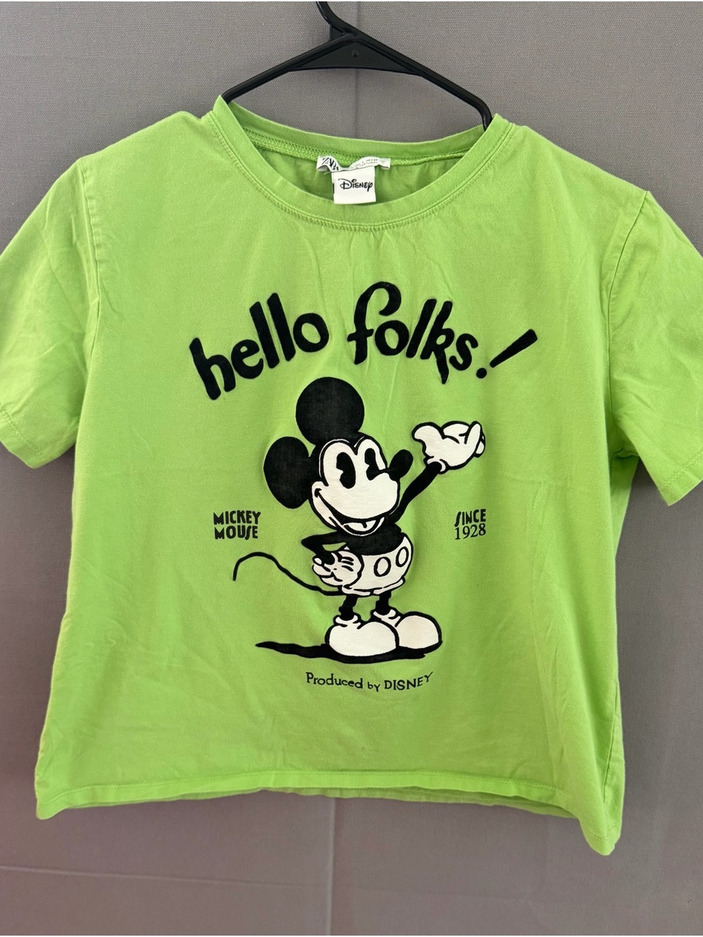 Zara Women’s Lime Green Tee with Black Mickey Graphic